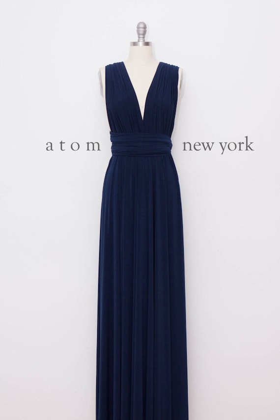 dark blue floor length dress