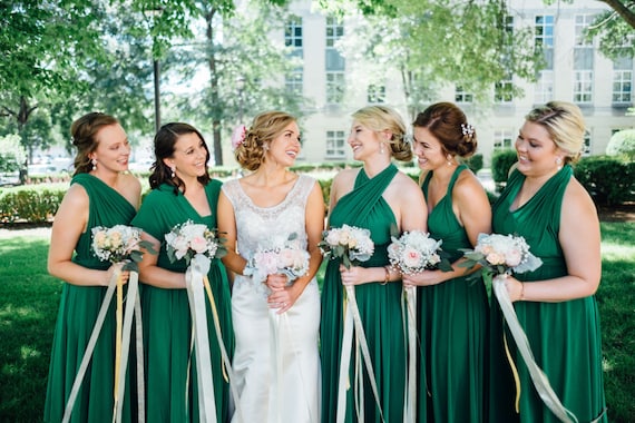Emerald Green Bridesmaid Dress with Puff Sleeve – Miss Mirelle Dress Shop