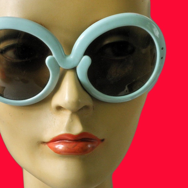 Oversized Vintage Midcentury Mod Sunglasses 1960 in an Organic Round Shape with Glass Lenses made in Germany collectors item