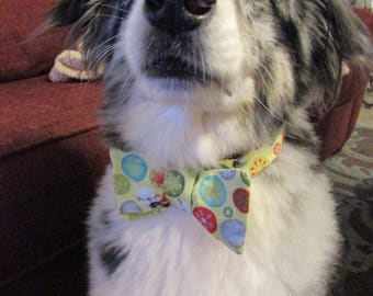 CLEARANCE Dog Bow Tie Adjustable Christmas Green with Snowflakes and Snowmen