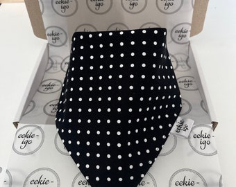 Black Polka Dot | Eekieigo | 100% Cotton | Dribble Bib | Bandanna Bib