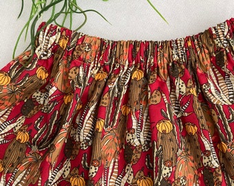 Girls Skirt 100% cotton lawn with Cactus print red, orange, earth colours
