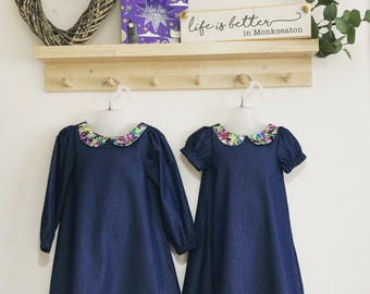 Soft Denim Dress with Peter Pan collar | short sleeve | long sleeve | scoop back