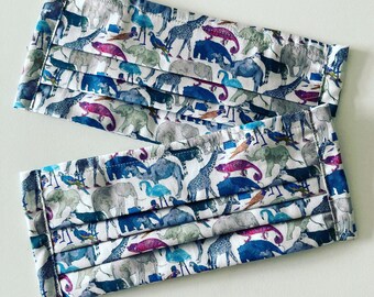 Queue for the Zoo Face Mask Cover made using Liberty London fabric