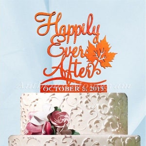 Sale Fast Shipping!! Wedding Cake Topper - Custom HAPPILY EVER AFTER Cake Topper  - Fall Wedding, Autumn Wedding Cake Topper 94117F