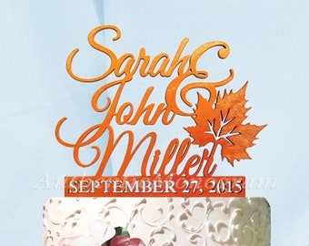 SALE!!Wedding Cake Topper - Autumn Wedding Cake Topper -  Custom NAMES & DAY to Remember - Anniversary - Engagement - Fall Wedding - 94244F