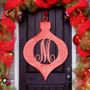 Holiday Decor Wooden A-Z Personalized Letter Christmas Ornament Door Hanger - Wooden Monogram - Unpainted or Painted L93148P USA-Made