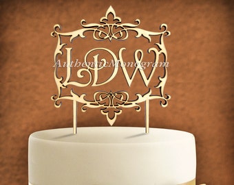 Wedding Cake Topper | Wooden Cake Topper | Custom Initial Monogram in Frame | Wedding | Birthday | Family | Celebration | Anniversary 94109