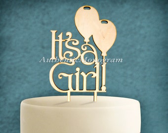 Wooden Cake Decor - Its a Girl Cake Topper - Baby Shower Design - Baby Girl Announcement - Gender Reveal Cake Sign - Baby Party Decor -94120