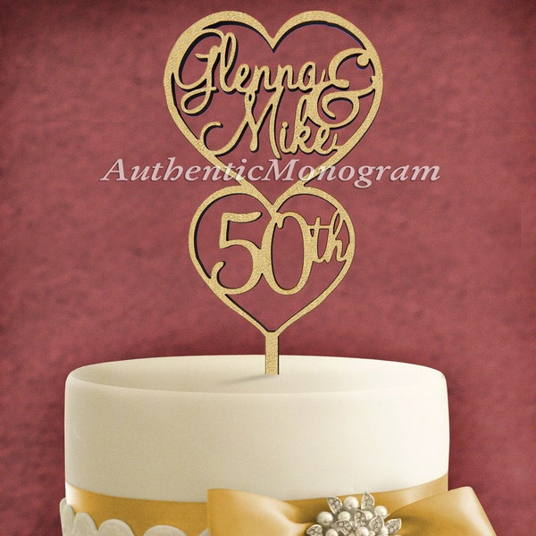 SALE!! FAST SHIP!! Wood Cake Decor - 50th Wedding Anniversary Cake Topper - Monogram Cake Sign - Gold Cake Design - Anniversary Gift - 94215