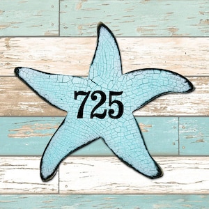 Starfish Address Sign - Coastal House Numbers - Custom Wooden Address Plaque - Nautical Beach House Decor  - MA98531