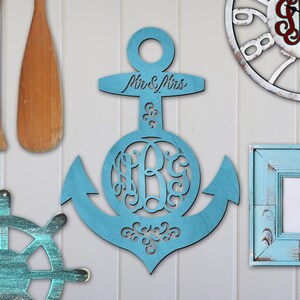 Wooden Anchor Monogram - Mr  Mrs Three Letter Vine Monogram - 93154