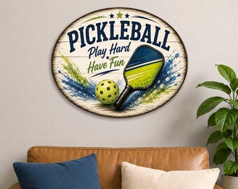 Rustic Pickleball Wall Art - Vibrant Pink and Green Sports Design - 8652881H