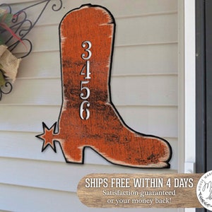 Western Boot Address Sign - House Number Sign - Cowboy Boots House Number Plaque - Custom Home Number - MA989142