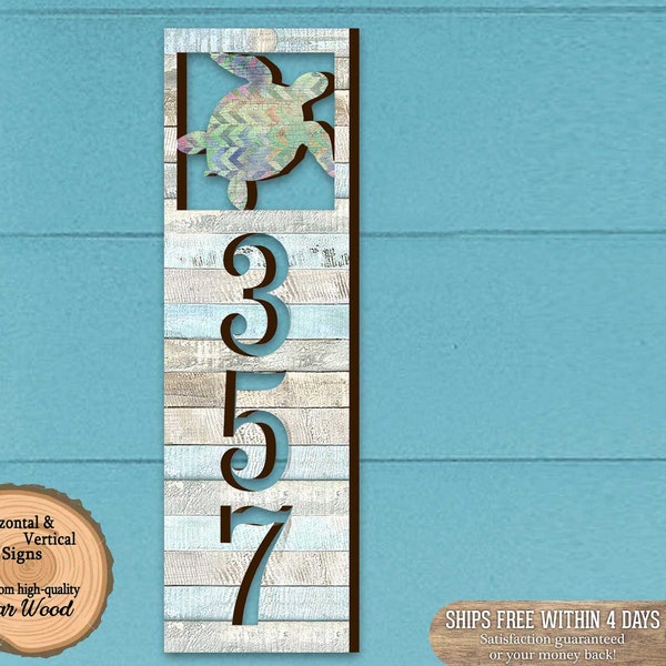 House Number Sea Turtle Plaque - Beach House Numbers - Door Numbers Sign - Custom Wooden Home Address Sign -Lake House Numbers MA989805