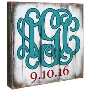 Wedding Decor - Custom Three-Letter Vine Monogram with Date Vintage Wooden Wall Art Sign - Wedding Centerpiece 971301VM