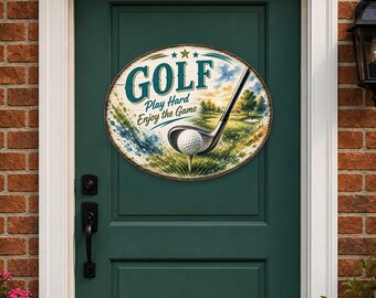 Golf Play Hard Enjoy the Game Door Hanger - Golf Room Wall Decor - 22x18 Sports Sign - 8652889H
