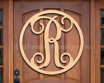A-Z Wooden Monogram Circle Letter Door Hanger - Front Door Wreath with Initial - Wall Art Home Decoration - Made in USA