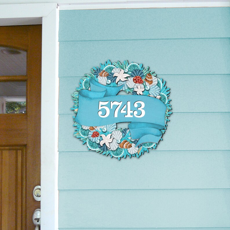 House Numbers Coastal Wreath House Number Plaque Coastal Etsy