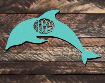 Personalized Wooden Monogram - Silhouette Monogram - Dolphin Sign - Beach Sign - Ocean Wall Decor - Beach Wedding - USA-made