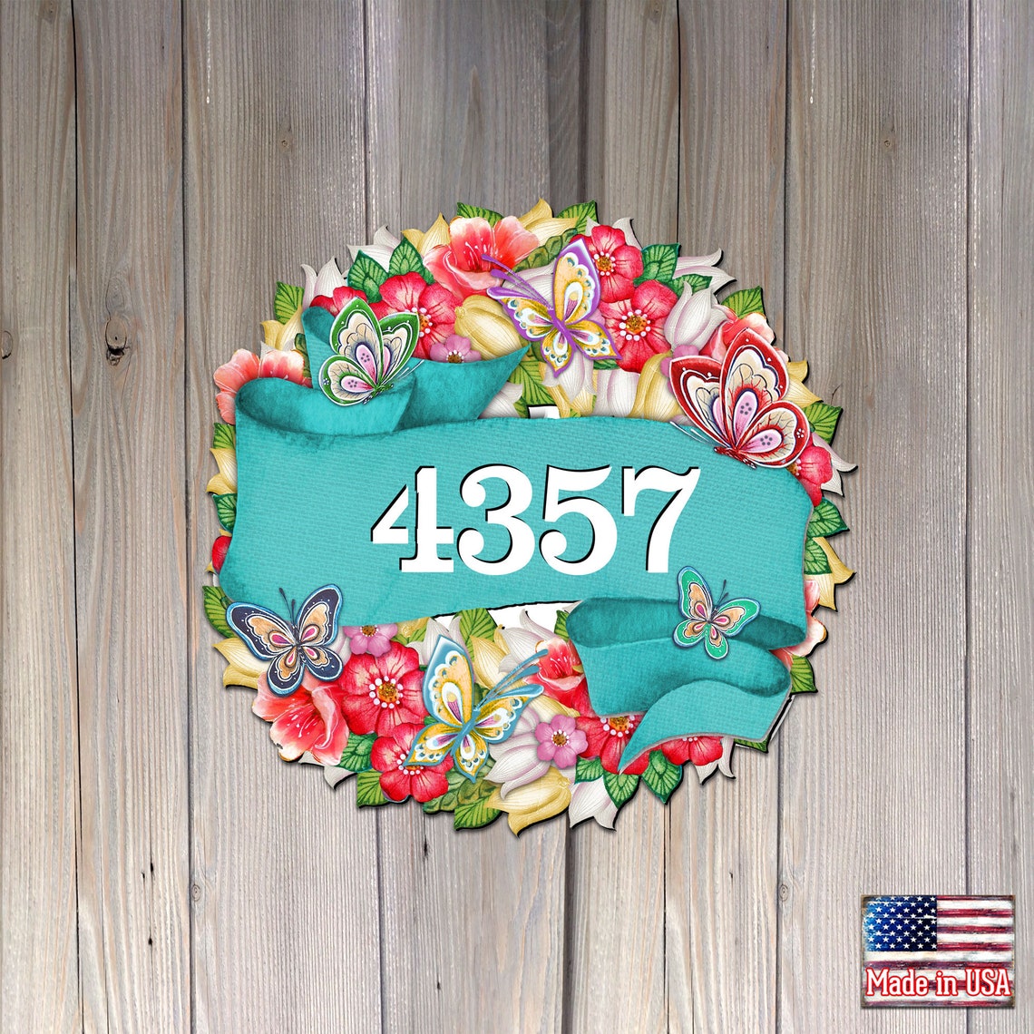 House Numbers Floral Wreath House Number Plaque Door Etsy UK