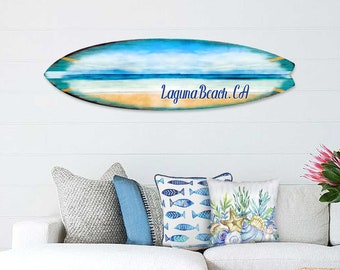 Wall Art Coastal Surfboard Beach City Name Sunset Beach Decor by G ...