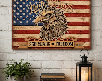 Rustic Patriotic Wall Sign - Eagle Over Distressed American Flag - 8652876B