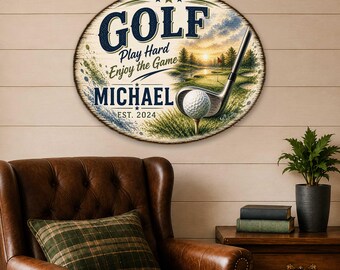 Golf Room Wall Decor: Personalized Sports Sign (22"x18" Birch Wood) - 8652888H