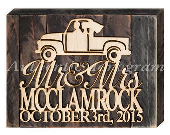 Personalized gifts Wedding sign Vintage Pickup Truck Custom Sign Mounted Distressed Wood Board Wedding Wall Hanging 51132
