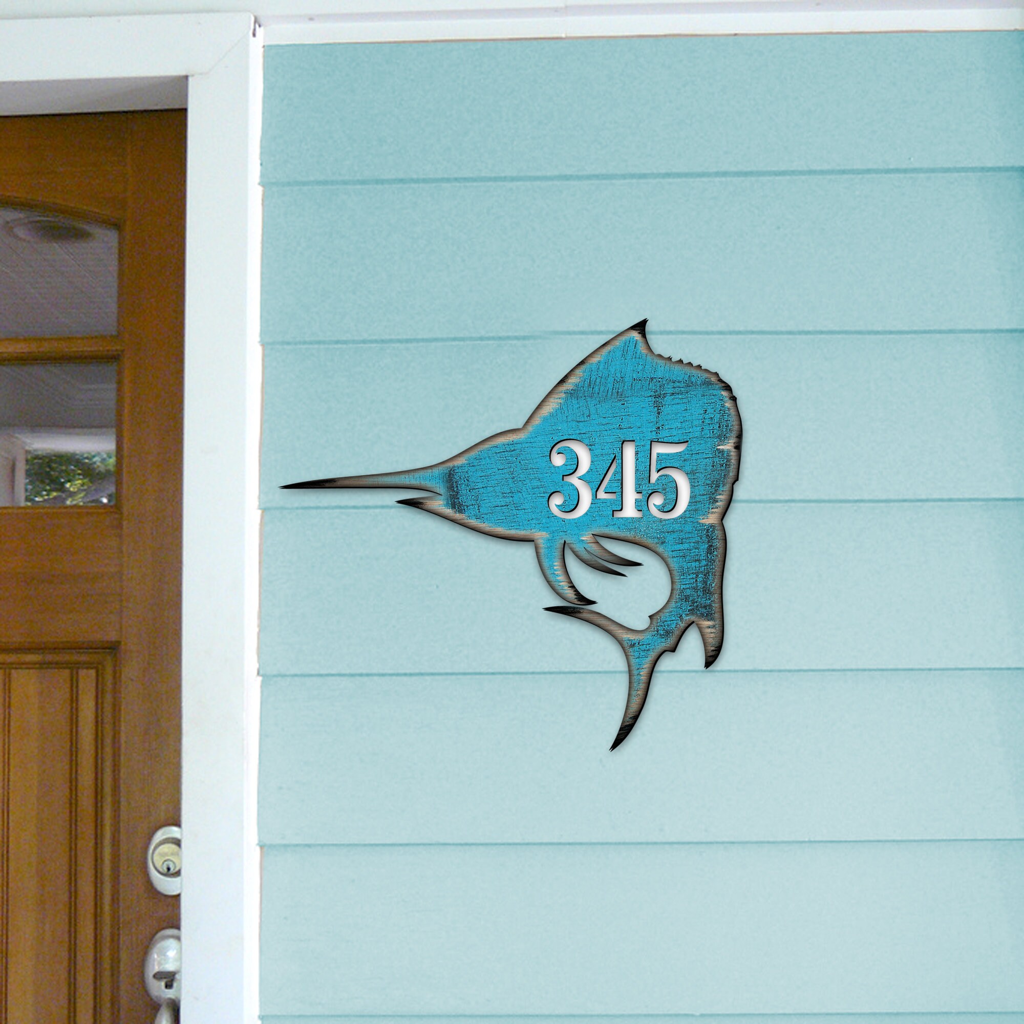 Fish Address Sign - House Number Plaque - Beach Wooden House Numbers ...