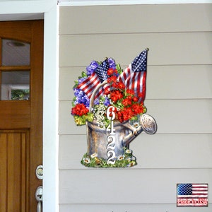 Personalized Patriotic Address Sign - American Flag Home Number Plaque - Summer Bouquet Decor - Custom Home Address Sign - MA8461040-1711