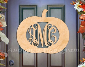 Fall decor Wooden Monogram | Personalized Custom Pumpkin Door Hanger | Thanksgiving home decor | Pumpkin wreath