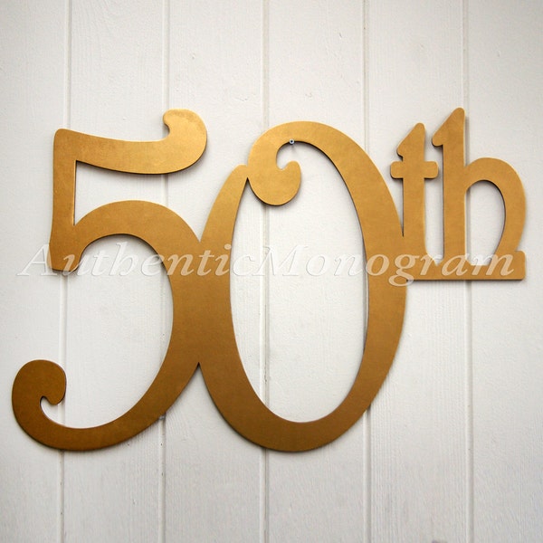 SALE!! FAST SHIPPING!! Large 50th Birthday Sign - WoodenAnniversary Party Decor - Gold Painted Sign - Party Design
