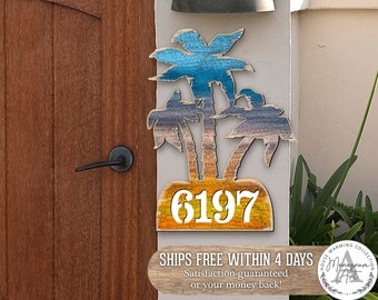 House Numbers | House Number Plaque | Beach House Numbers | Palm Trees House Number Plaque | Door Numbers Sign MA8198415