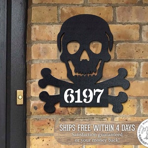 Skull and Crossbones Address Sign - Wooden House Numbers Plaque - Door Numbers Sign - CUSTOM Home Address Sign Made in USA MA8198443