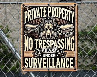 Private Property No Trespassing Surveillance Wooden Security Sign – Handcrafted Rustic Dog by Designocracy – Indoor & Outdoor Décor - 961064