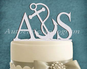 Wooden Cake Decor - Wedding Cake Topper - Two Letter Anchor Design - Wooden Painted/Unpainted - Family Gift - Celebration Party Sign -