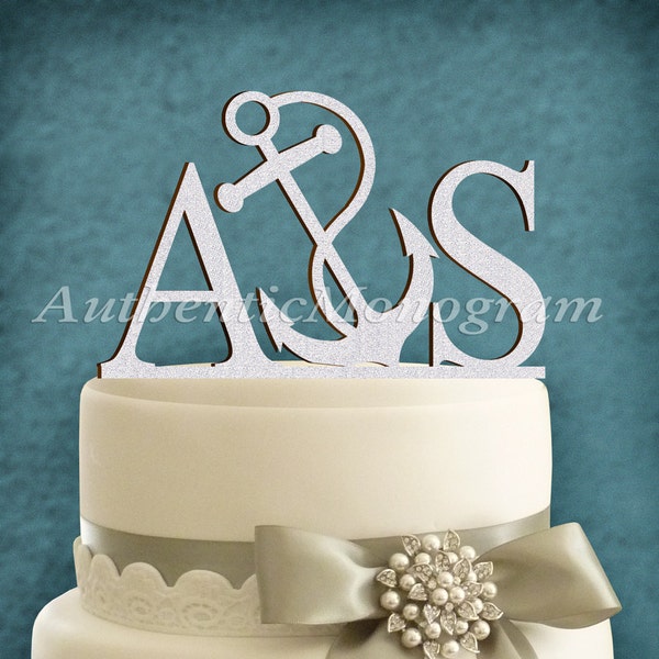 Wooden Cake Decor - Wedding Cake Topper - Two Letter Anchor Design - Wooden Painted/Unpainted - Family Gift - Celebration Party Sign -