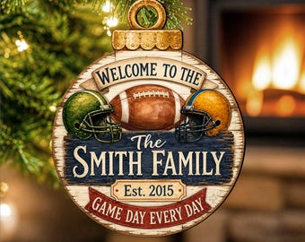 Football Christmas Ornament, Personalized Family Name, Rustic Style (5.5") - 8652882