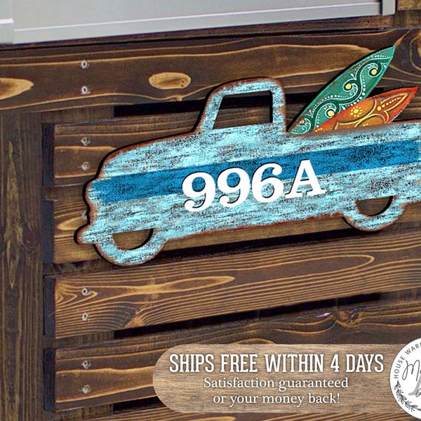 Surfer Truck and Surf Boards House Number Plaque - Door Numbers Sign - Custom Home Address Sign - Surfer Decor - Housewarming Gift MA8698554