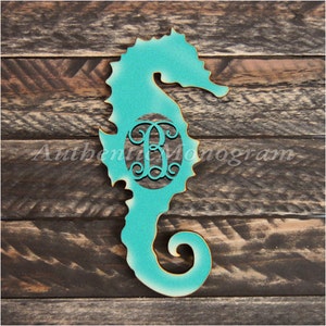 Beach Decor Coastal Wall Art Wood Personalized Wooden Letter | Seahorse Silhouette | Beach Decor | Ocean Wall Decor | Unpainted