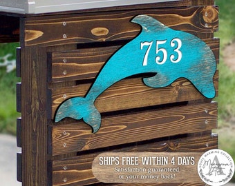 Handcrafted Coastal House Number Sign - Dolphin Address Sign - Nautical Address Plaque for Beach House - CUSTOM Home Address Sign - MA995193
