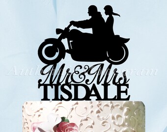 Wedding Cake Topper | Mr. & Mrs. Wedding Cake Topper | a Husband and Wife Harley Silhouette | Wedding decor | Custom Last Name