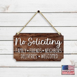 Wooden No Soliciting Front Door Sign - No Solicitation - Do Not Disturb Hanging Sign for Entrance Housewarming Gift - 961048 Made in USA