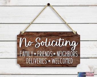 Wooden No Soliciting Front Door Sign - No Solicitation - Do Not Disturb Hanging Sign for Entrance Housewarming Gift - 961048 Made in USA