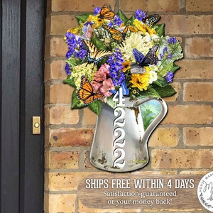 Butterfly Bouquet Wooden House Number Sign - Custom Address Plaque by D.Gelsinger - Wooden Door Number Sign-Home Address Sign-MA8461055-1920