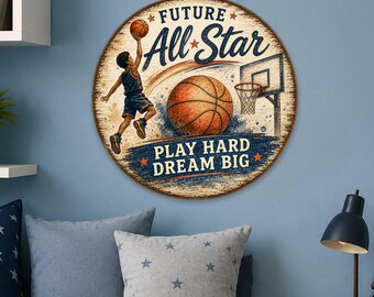 Future All-Star Basketball Wall Art, Rustic Sports Decor (19" Round) - 8652885H