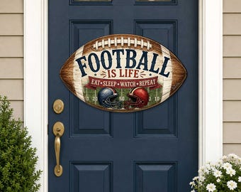 Football Door Hanger: Rustic Sports Sign - Birch Plywood - 8652883H