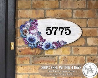 House Numbers | House Number Plaque | Floral Bouquet House Number Plaque | Door Numbers Sign | Custom Home Address Sign MA8185311