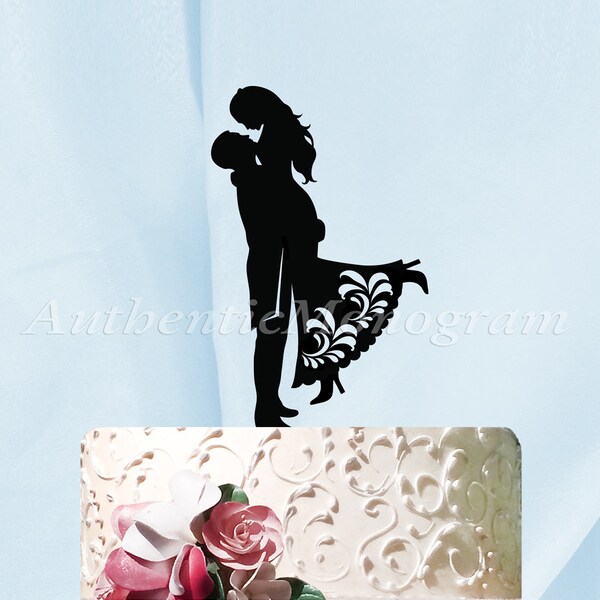 Wedding Cake Topper - Mr  Mrs Silhouette Wooden Cake Decoration - Rustic Wedding Cake Topper 94316 USA-Made